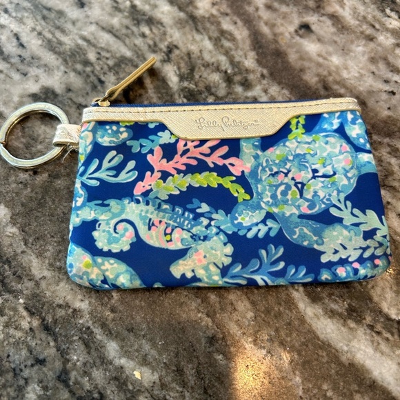 Lilly Pulitzer Blue and Pink Coral Key & Card Holder, has wear - Picture 2 of 6